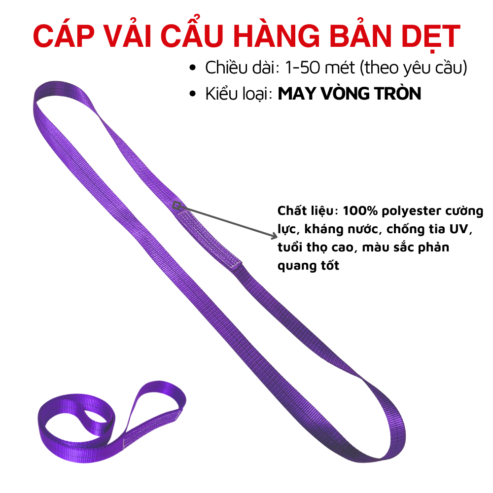 Dây Cáp Vải Cẩu Hàng Bản Dẹt - Kiểu May Vòng Tròn Dây Cáp Vải Cẩu Hàng Bản Dẹt - Kiểu May Vòng Tròn