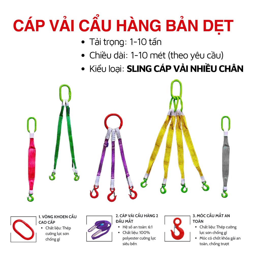 Dây Cáp Vải Cẩu Hàng Bản Dẹt - Kiểu Sling Cáp Vải Nhiều Chân Dây Cáp Vải Cẩu Hàng Bản Dẹt - Kiểu Sling Cáp Vải Nhiều Chân
