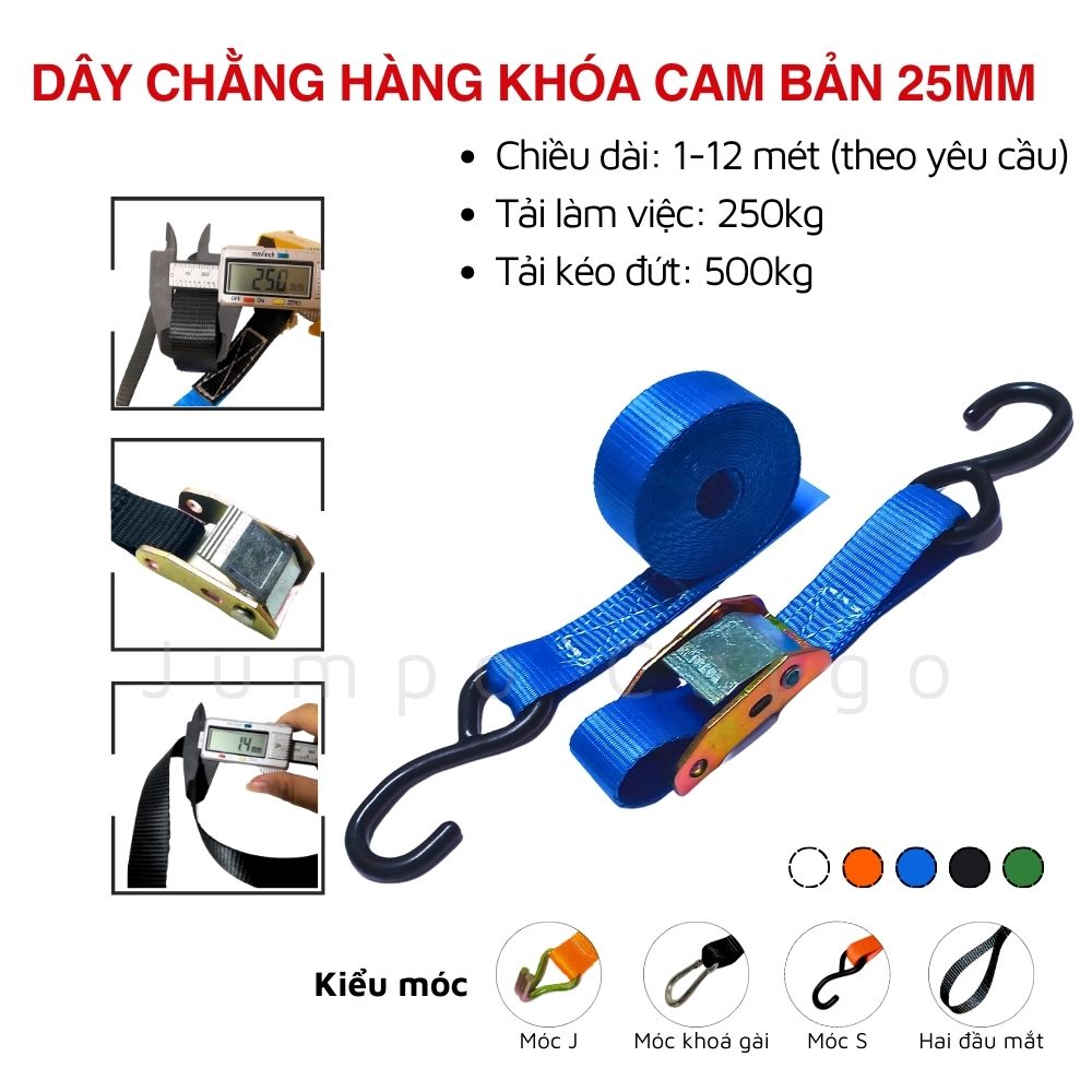 Dây chằng hàng khóa cam bản 25mm 2 đầu móc Dây chằng hàng khóa cam bản 25mm 2 đầu móc