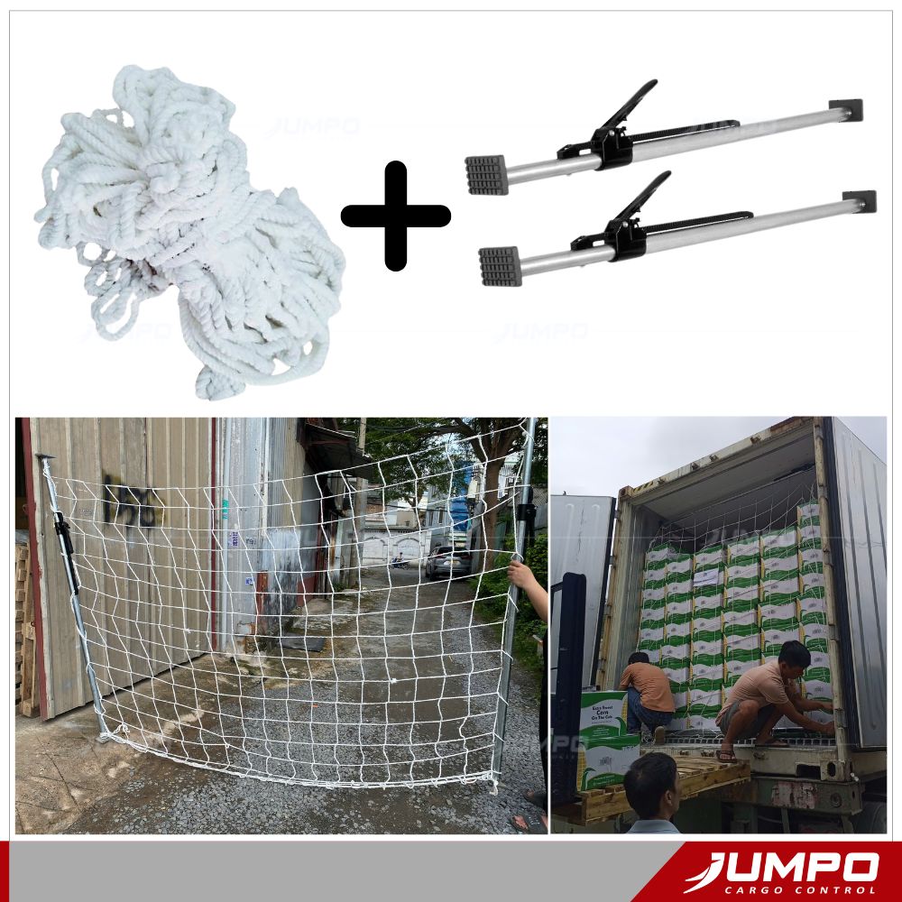 Kết hợp thanh chắn thùng container + lưới dù chắn hàng đuôi xe Kết hợp thanh chắn thùng container + lưới dù chắn hàng đuôi xe