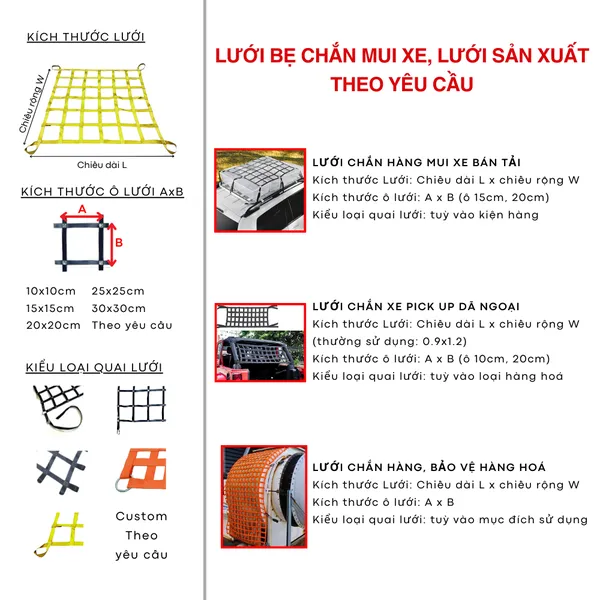 Lưới Bẹ Chắn Hàng Mui Xe - Thùng Xe Jumpo