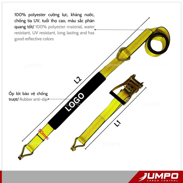 Dây Chằng Hàng Bản 5cm Móc J + D-ring