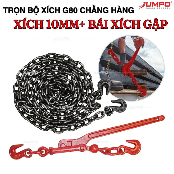 Trọn Bộ Xích Chằng Hàng, Neo Hàng G80 8mm/ 10mm/ 12mm Chằng Tôn Thép