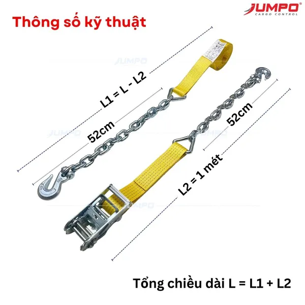  Dây Chằng Hàng Tăng Đơ 5 Tấn Bản 50mm Móc Xích Gài Chống Cắt