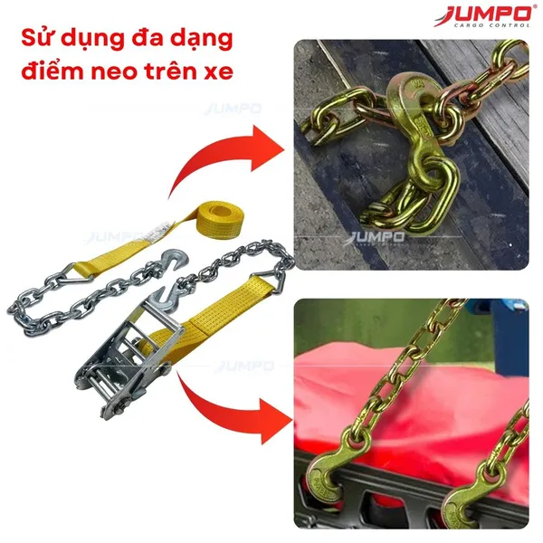  Dây Chằng Hàng Tăng Đơ 5 Tấn Bản 50mm Móc Xích Gài Chống Cắt