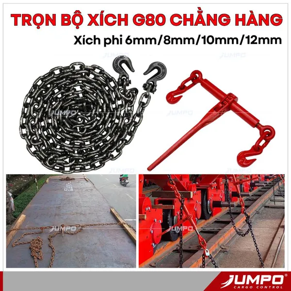Bộ Xích Chằng Hàng G80 8mm – 10mm – 12mm (Full Phụ Kiện) – Siết Hàng Nặng, Chằng Thép – Tôn Cuộn – Máy Móc
