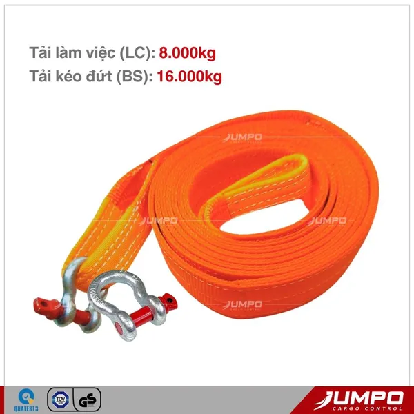 Cáp kéo cứu hộ ô tô kéo hàng 16 tấn bản 75mm 2 lớp