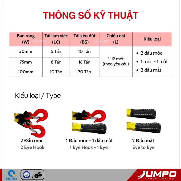 Cáp kéo cứu hộ ô tô kéo hàng 10 tấn