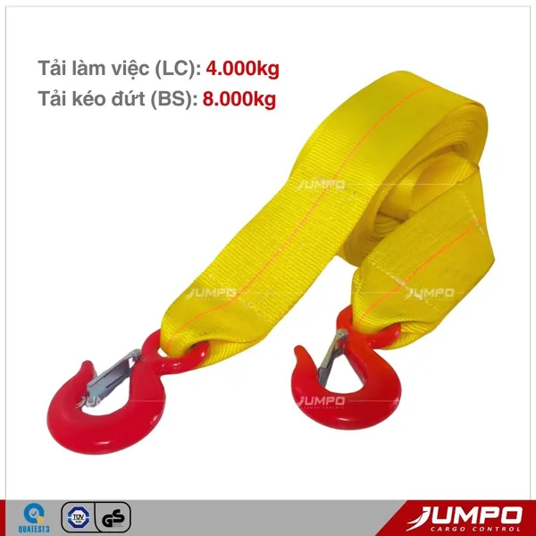 Dây Cáp Vải Kéo Hàng, Kéo Pallet, Kéo Cứu Hộ Ô Tô 3 Tấn - 10 Tấn 2 Đầu Móc