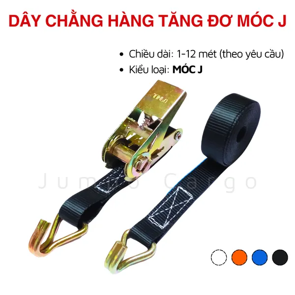 Dây Chằng Hàng Tăng Đơ Bản 25mm 1 Tấn Móc J - Tùy chọn Móc