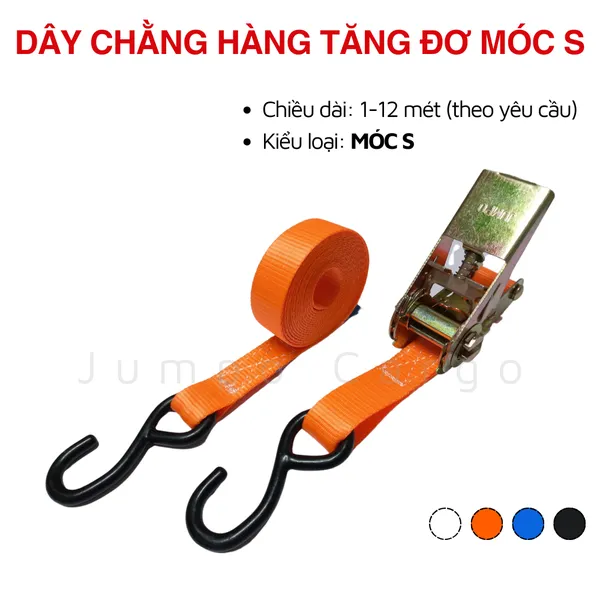 Dây Chằng Hàng Tăng Đơ Bản 25mm 1 Tấn Móc J - Tùy chọn Móc