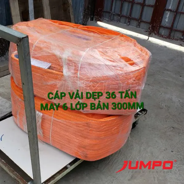 Cáp vải cẩu hàng bản dẹp 36 tấn may 6 lớp