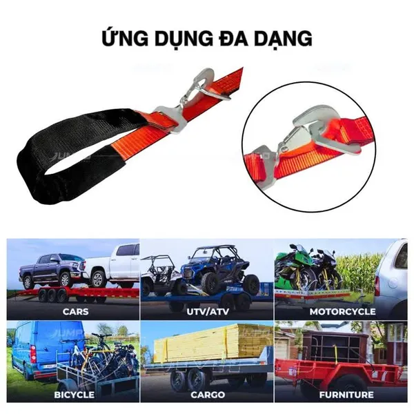 Dây chằng hàng tăng đơ 50mm móc snap hook xoắn và D-ring