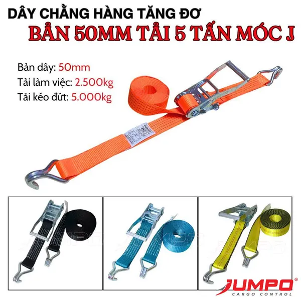 Dây Chằng Hàng Tăng Đơ 5 Tấn Bản 50mm Móc J - Sản Xuất Theo Yêu Cầu