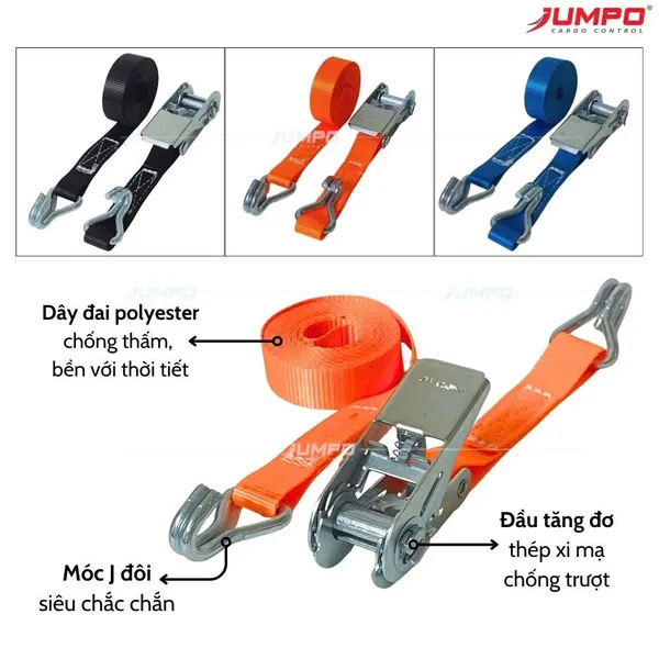 Dây Chằng Hàng Tăng Đơ Bản 25mm 1 Tấn Móc J - Móc S - móc khác