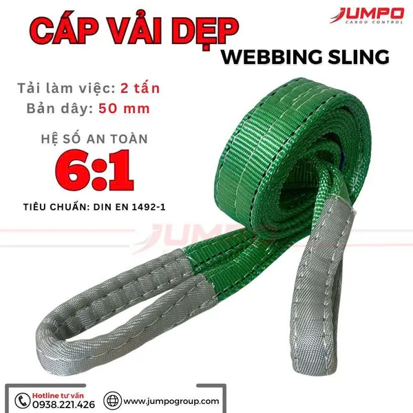 Dây Cáp Vải Cẩu Hàng 2 Tấn Bản Dẹp