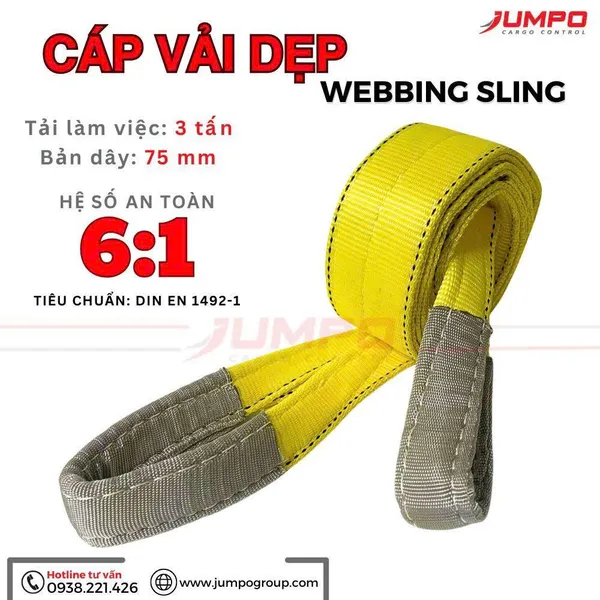 Dây Cáp Vải Cẩu Hàng 3 Tấn Bản 75mm 