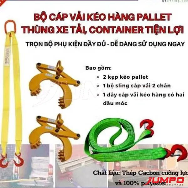 Bộ Dây cáp vải kéo hàng pallet trong thùng container