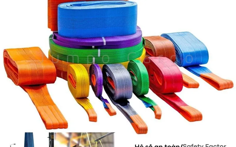 Cáp vải cẩu hàng bản dẹp 1 tấn 2 tấn 3 tấn 4 tấn 5 tấn 6 tấn 8 tấn 10 tấn 12 tấn theo tiêu chuẩn
