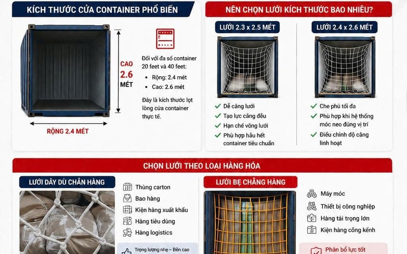 Cách Chọn Lưới Chắn Hàng Đúng Kích Thước Xe Container – Hướng Dẫn Chi Tiết Từ JUMPO