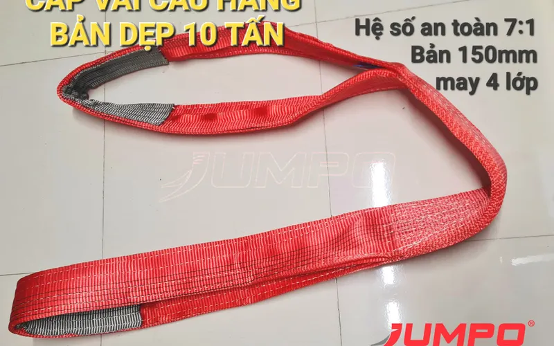 Dây cáp vải cẩu hàng bản dẹp hệ số an toàn 7:1 may 4 lớp theo yêu cầu