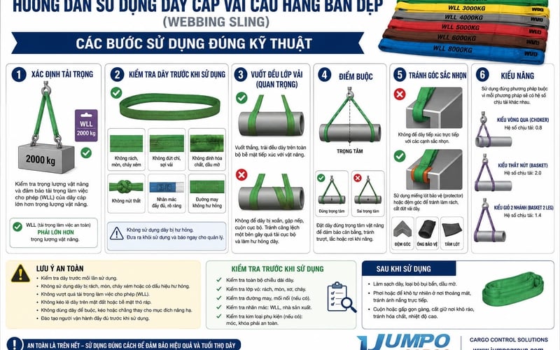 Hướng dẫn cách sử dụng bảo quản dây cáp vải cẩu hàng bản dẹp webbingsling