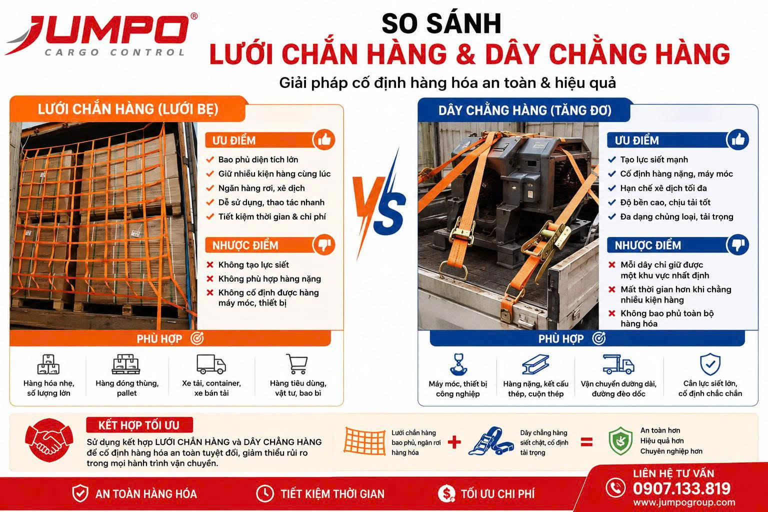 So sánh lưới chằng hàng và dây chằng hàng So sánh lưới chằng hàng và dây chằng hàng