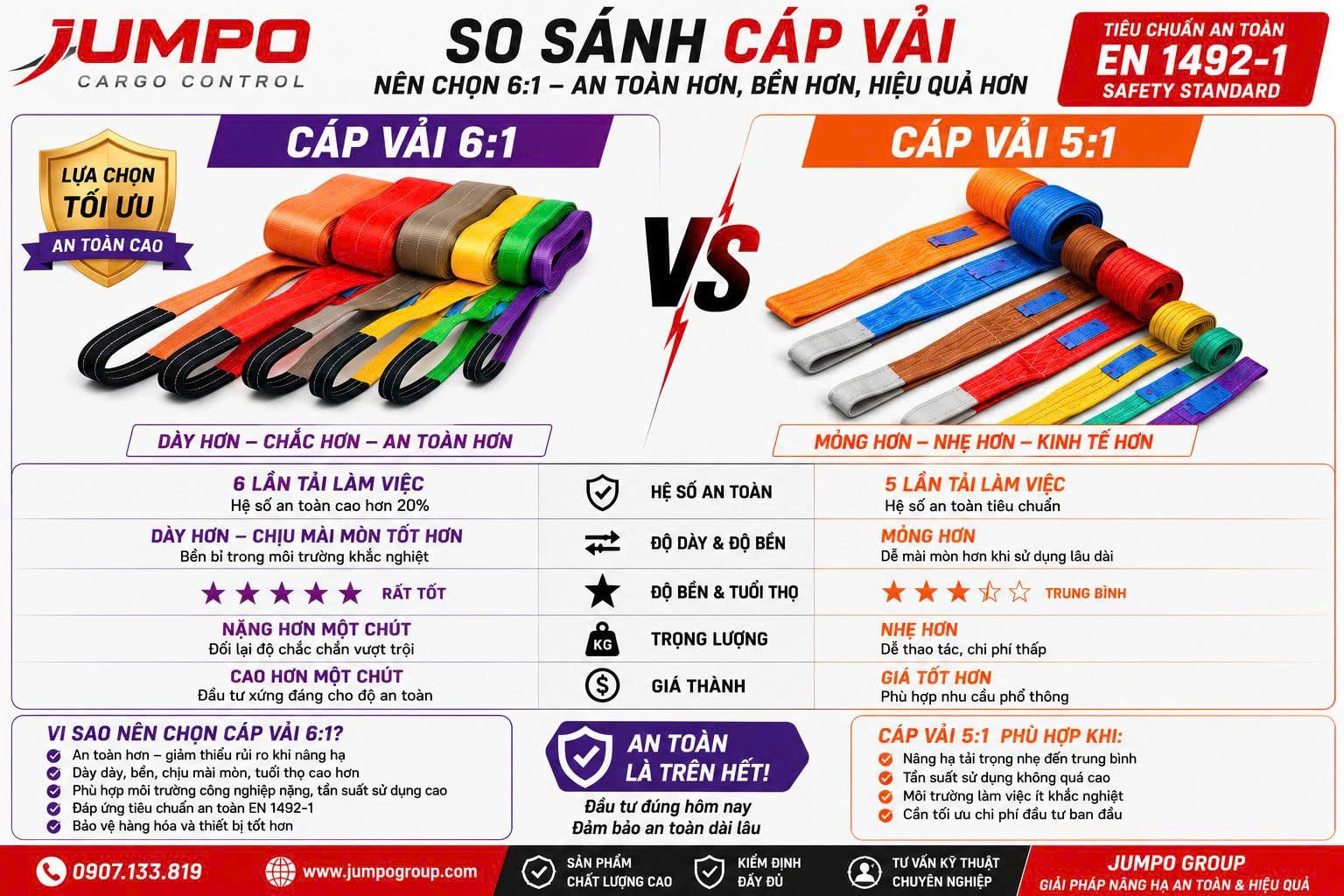 Cáp vải 5:1 và 6:1 khác nhau ở điểm nào Cáp vải 5:1 và 6:1 khác nhau ở điểm nào