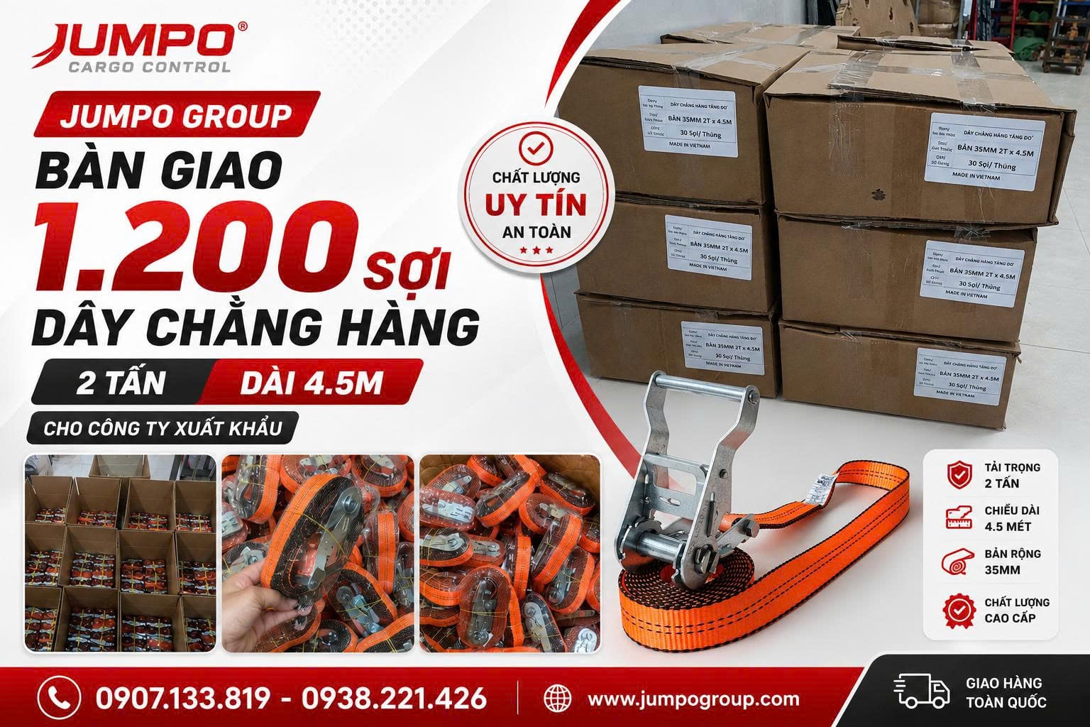 Bàn Giao 1.200 Sợi Dây Chằng Hàng 2 Tấn Dài 4.5M Cho Công Ty Xuất Khẩu Bàn Giao 1.200 Sợi Dây Chằng Hàng 2 Tấn Dài 4.5M Cho Công Ty Xuất Khẩu
