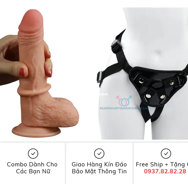 Trải nghiệm dương vật giả dành cho nữ có dây đeo Lovetoy 2 lớp bẻ cong 
