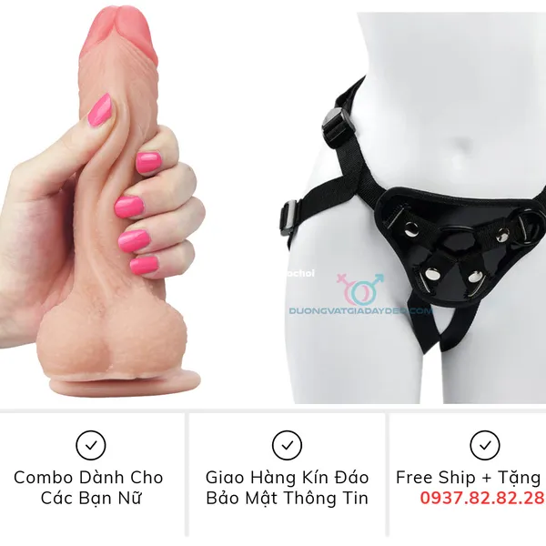 Trải nghiệm dương vật giả dành cho nữ có dây đeo Lovetoy 2 lớp bẻ cong 