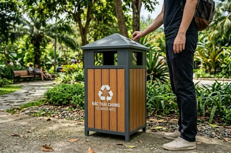 Thùng rác thùng rác giả gỗ ngoài trời