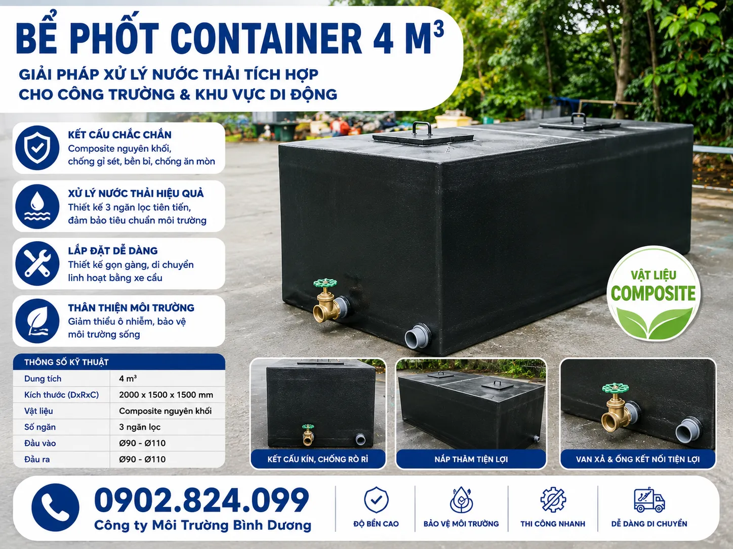 Bể phốt container 4 m3