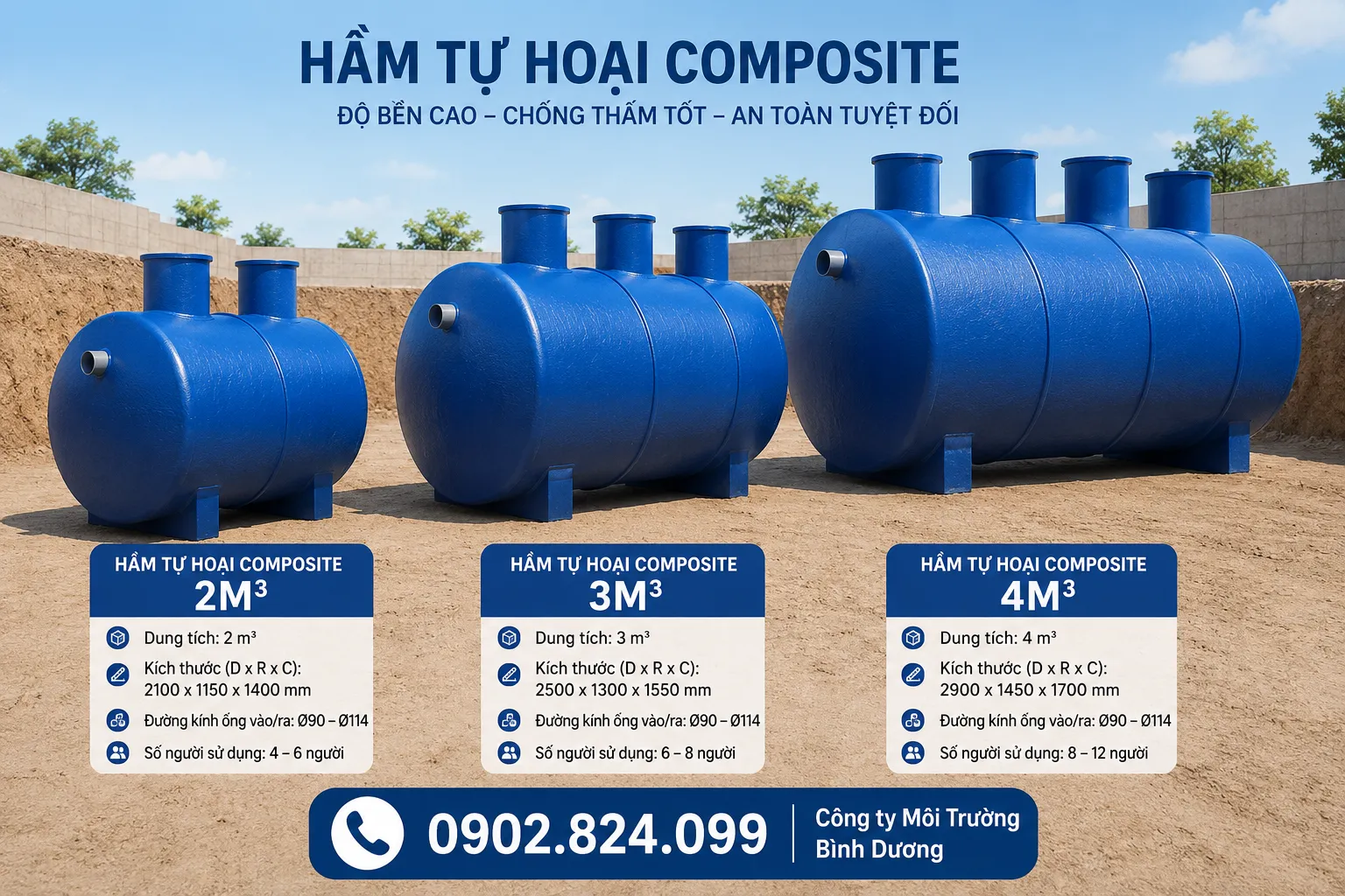 Bể phốt Composite 2m3, 3m3,5m3