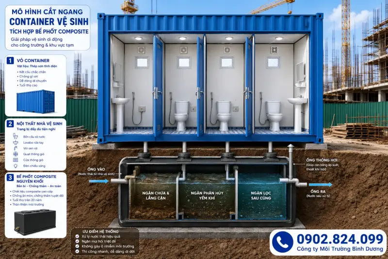 Container vệ sinh tích hợp bể phốt - Hình minh họa