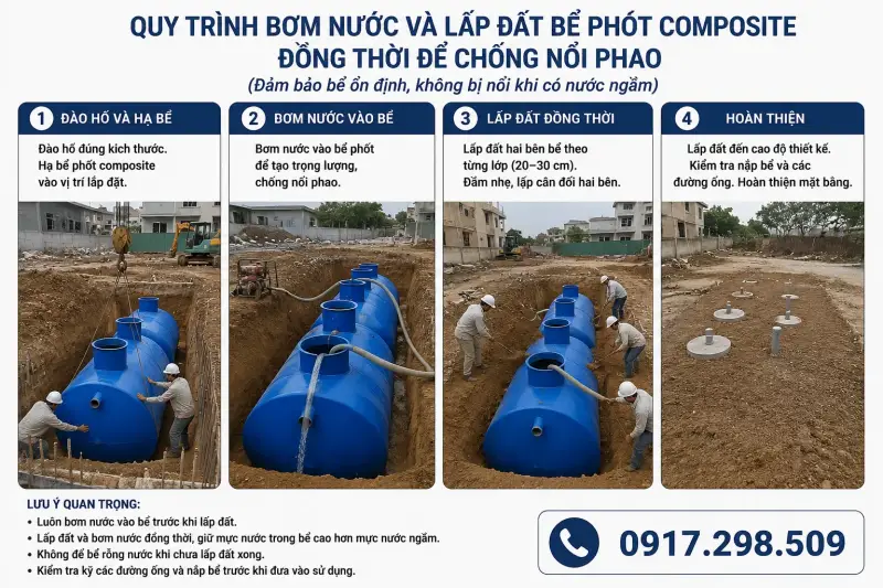 Lắp đặt bể phốt composite đúng kỹ thuật