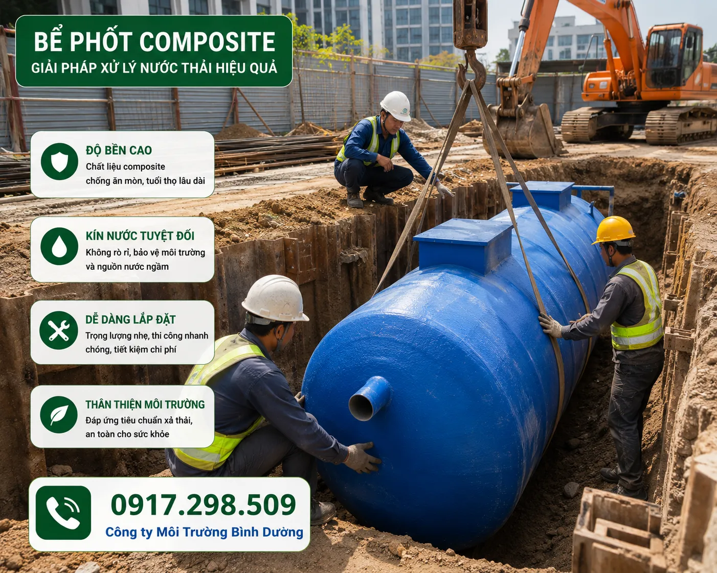 Lắp đặt bể phốt Composite đúng kỹ thuật