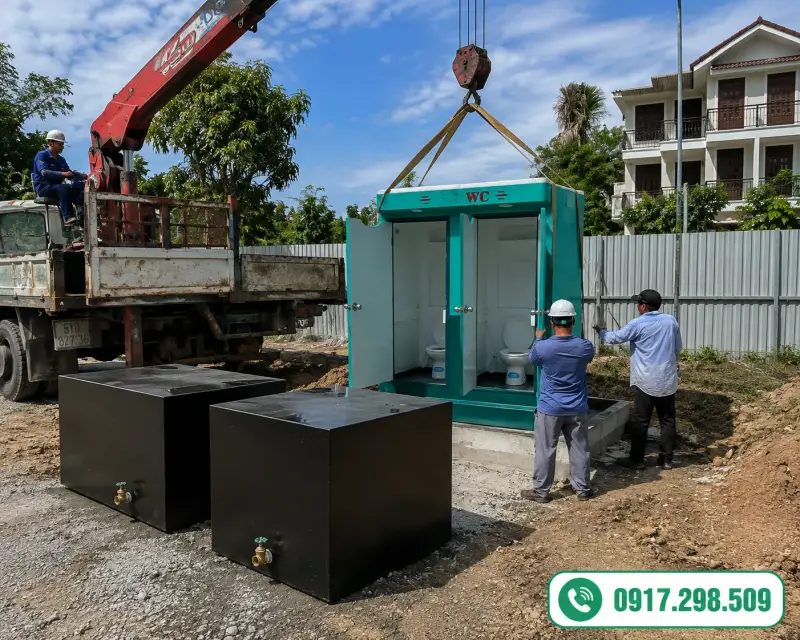 lắp đặt nhà vệ sinh công trình kèm bể phốt composite