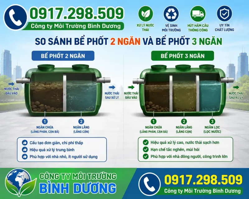 So sánh vệ phốt 2 ngăn với bể phốt 3 ngăn