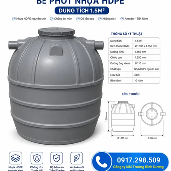 Bể Phốt Nhựa 1.5 M3 (1500 Lít): Thông Số Kỹ Thuật, Bảng Giá 2026 Và Cách Chọn Đúng Cho Nhà 4–6 Người