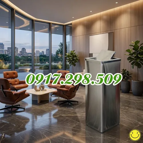 THÙNG RÁC INOX NẮP LẬT VUÔNG (240x240x610MM) – GỌN GÀNG, SANG TRỌNG CHO VĂN PHÒNG