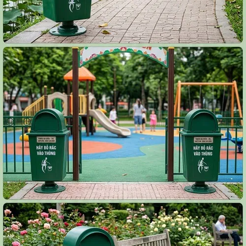 Thùng Rác Công Viên Composite 70L Chân Đứng Cao Cấp | Bền Đẹp, Giá Rẻ
