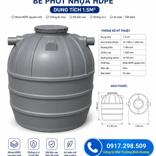Bể Phốt Nhựa 1.5 M3 (1500 Lít): Thông Số Kỹ Thuật, Bảng Giá 2026 Và Cách Chọn Đúng Cho Nhà 4–6 Người