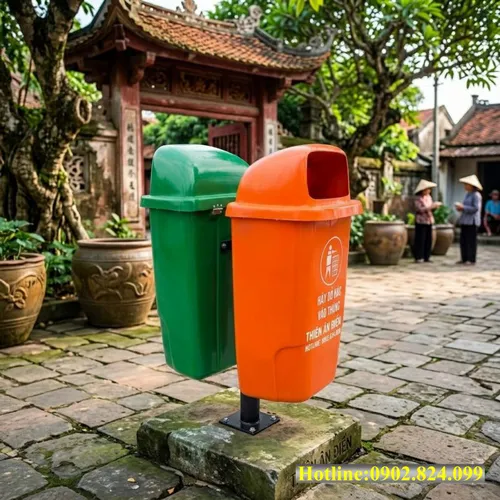 Thùng Rác Ngoài Trời 2 Ngăn Treo Đôi Composite: Giải Pháp Phân Loại Rác Tối Ưu & Trang Trí Cảnh Quan