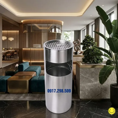 THÙNG RÁC INOX CÓ GẠT TÀN CAO CẤP – GIẢI PHÁP 2 TRONG 1 CHO SẢNH TÒA NHÀ, KHÁCH SẠN