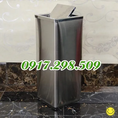 THÙNG RÁC INOX NẮP LẬT VUÔNG (240x240x610MM) – GỌN GÀNG, SANG TRỌNG CHO VĂN PHÒNG
