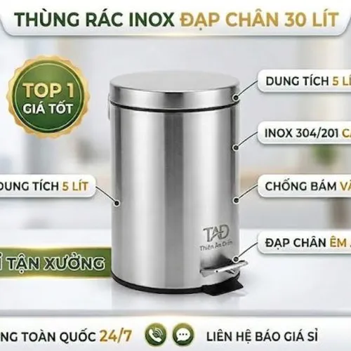 THÙNG RÁC INOX ĐẠP CHÂN 30 LÍT CỠ LỚN – CÔNG SUẤT KHỦNG, ĐỘ BỀN VƯỢT TRỘI