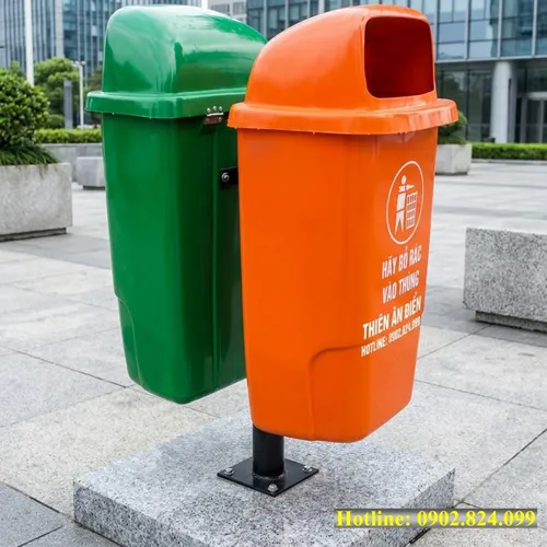 Thùng Rác Ngoài Trời 2 Ngăn Treo Đôi Composite: Giải Pháp Phân Loại Rác Tối Ưu & Trang Trí Cảnh Quan