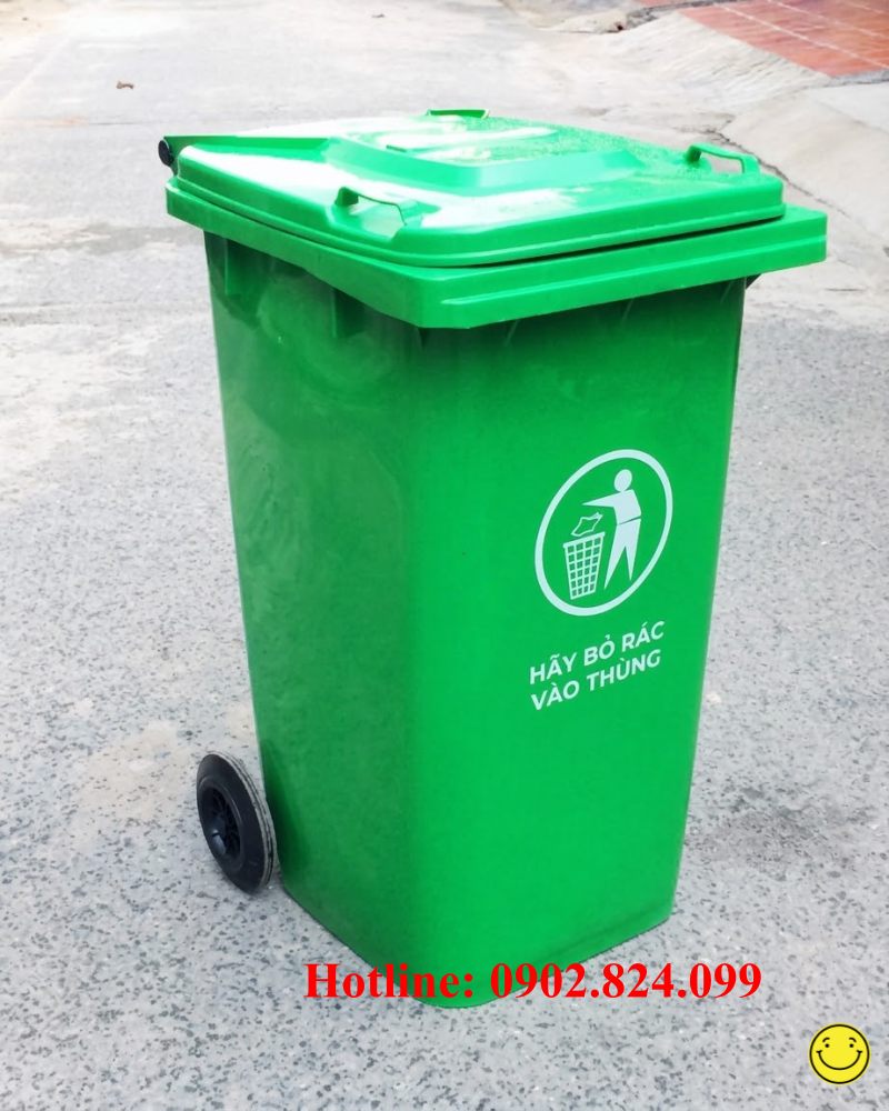 Mẫu thùng rác 120 lít - XANH LÁ - L560 x W470 x H946mm