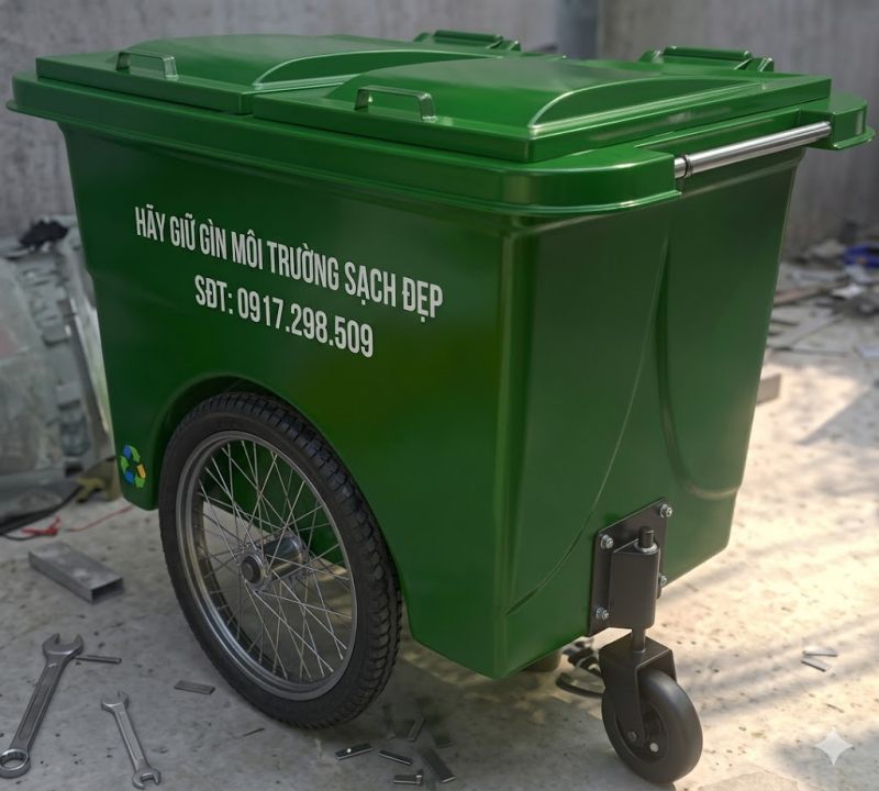 Thùng rác 660 lít Composite Bánh Hơi (1280 x 830 x 1100mm)